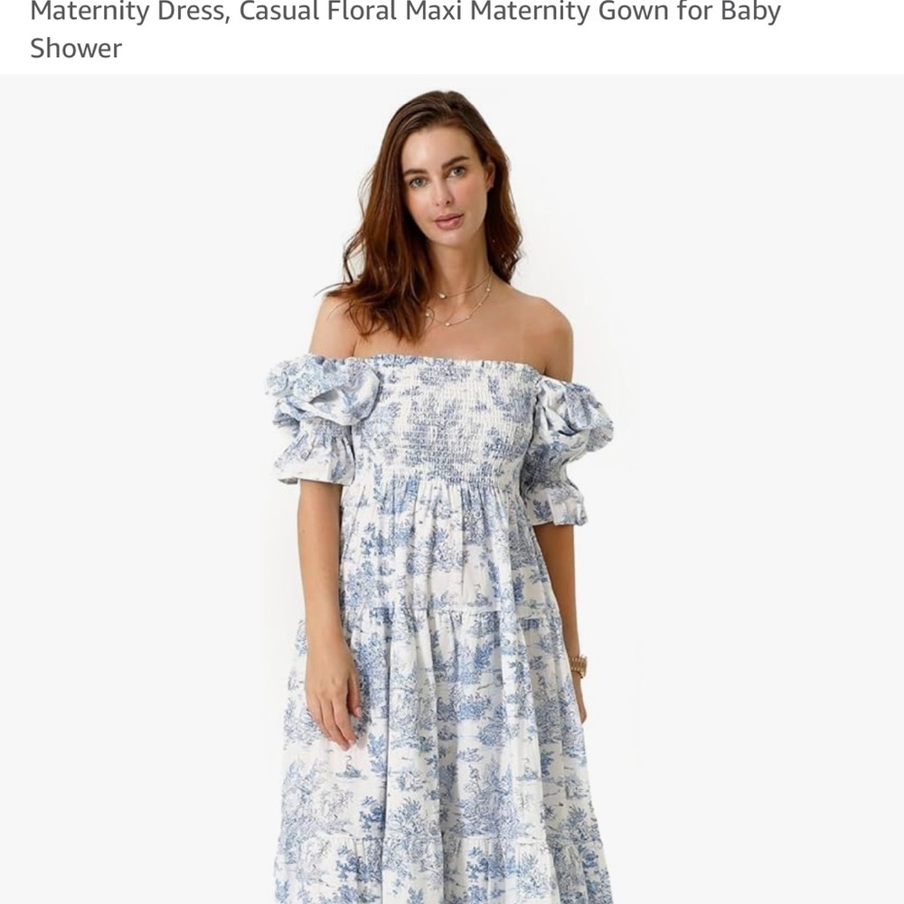 Blue Ruched Off-Shoulder Maxi Dress